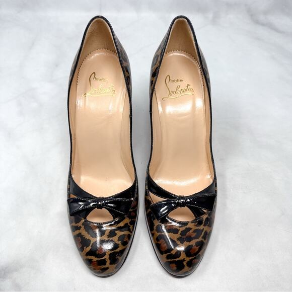 Christian Louboutin Vintage Miss Bunny Leopard Bow Patent Leather Pump Heel 38.5 - Picture 3 of 12